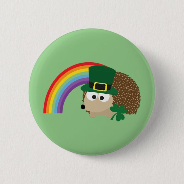 Cute Hedgehog Leprechaun 2 Inch Round Button (Front)