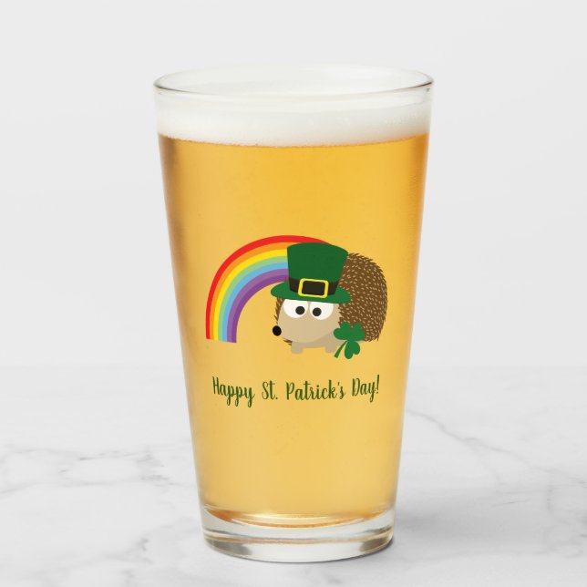 Cute Hedgehog Leprechaun St. Patrick's Day  Glass (Front Filled)