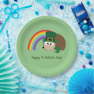 Cute Hedgehog Leprechaun St. Patrick's Day Paper Plate