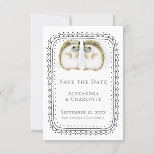 Cute Hedgehog Lesbian Couple Wedding Save The Date
