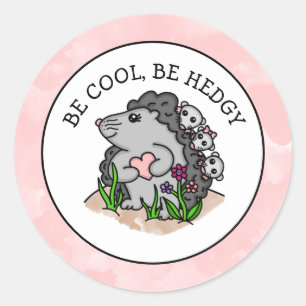 Cute Hedgehog mama and her babies and Pun   Classic Round Sticker