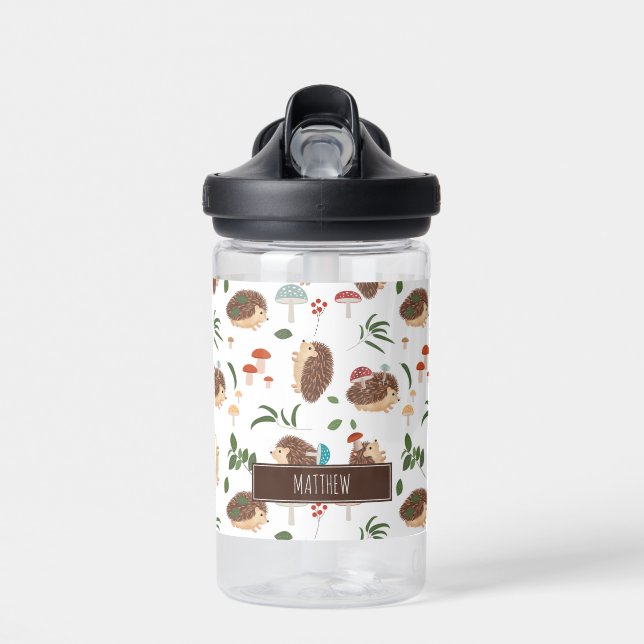 Cute Hedgehog Mushroom Woodland Forest Animal Kids Water Bottle (Front)