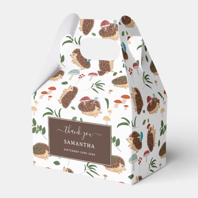 Cute Hedgehog Mushrooms Woodland Forest Animal Favor Box (Front Side)