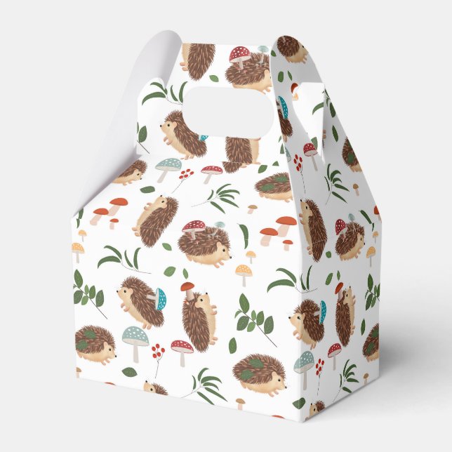 Cute Hedgehog Mushrooms Woodland Forest Animal Favor Box (Front Side)