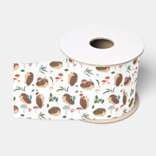 Cute Hedgehog Mushrooms Woodland Forest Animal Grosgrain Ribbon