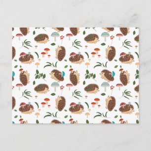 Cute Hedgehog Mushrooms Woodland Forest Animal Holiday Postcard