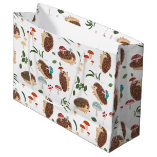 Cute Hedgehog Mushrooms Woodland Forest Animal Large Gift Bag