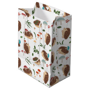 Cute Hedgehog Mushrooms Woodland Forest Animal Medium Gift Bag