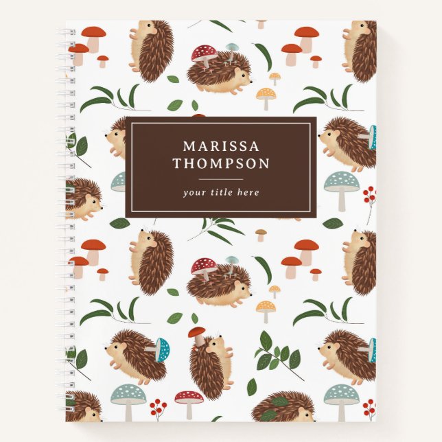 Cute Hedgehog Mushrooms Woodland Forest Animal Notebook (Front)