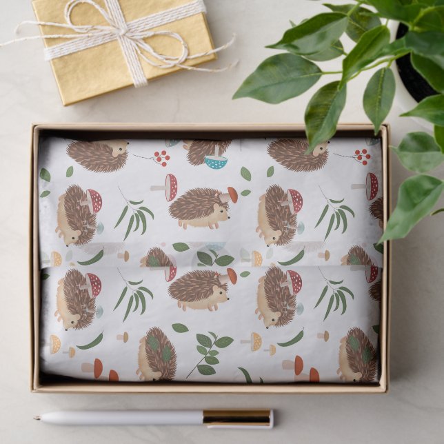 Cute Hedgehog Mushrooms Woodland Forest Animal Tissue Paper (Gift)