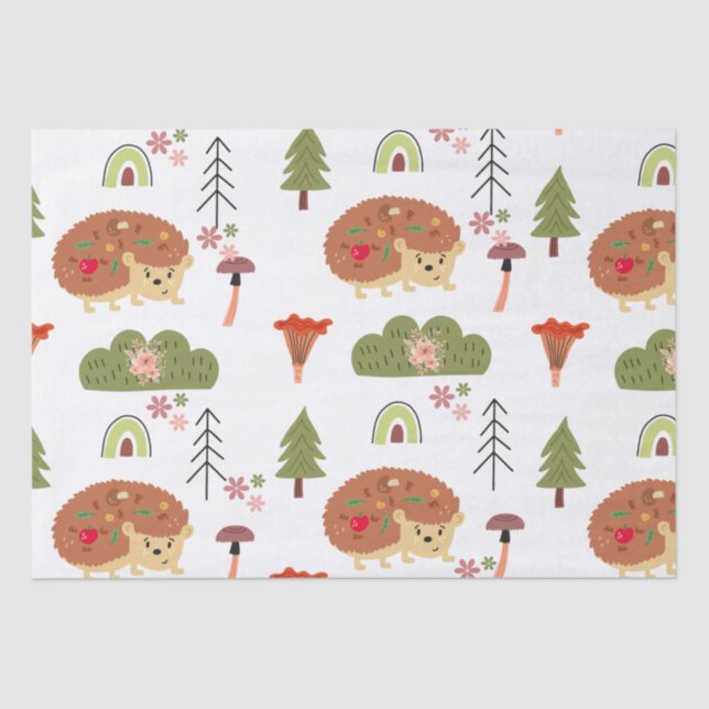 Cute Hedgehog Nature Floral Rainbow Pattern  Tissue Paper (Front)