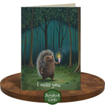 Cute Hedgehog  Night Forest Light I Miss You