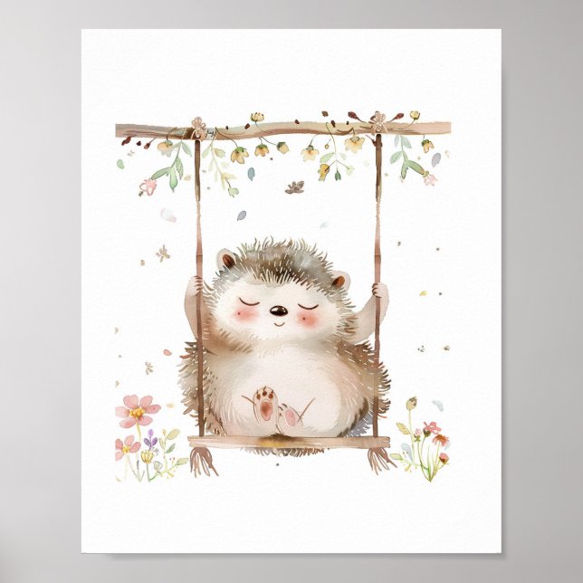 Cute Hedgehog Nursery Friends Love Animal Flowers Poster (Front)
