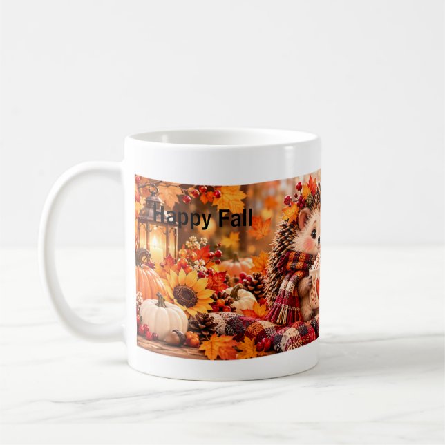 Cute Hedgehog & Owl Fall Mug Editable (Left)