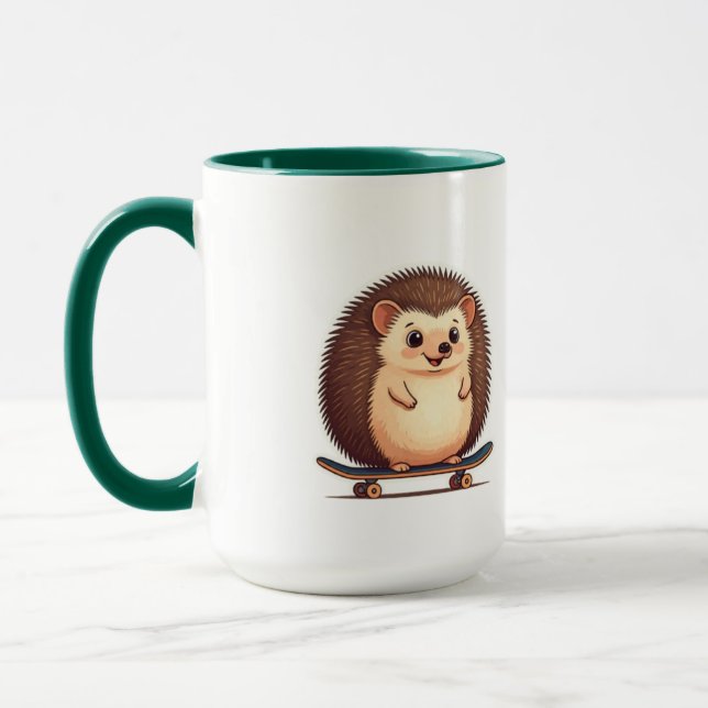 Cute Hedgehog Patinage Mug - Fun Animal Coffee & T (Gauche)