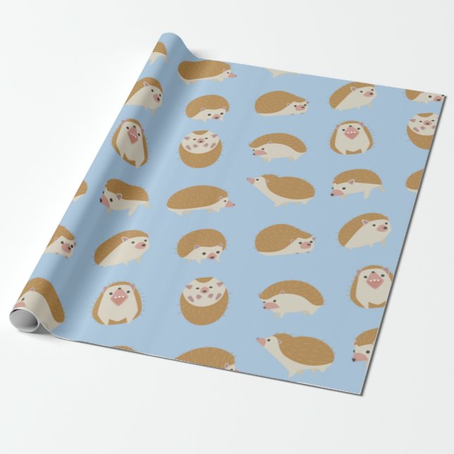 Cute Hedgehog Pattern Wrapping Paper (Unrolled)