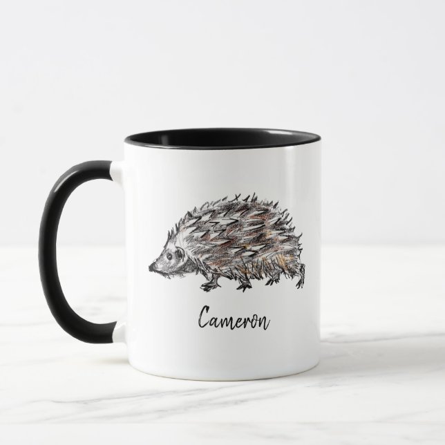 Cute Hedgehog Personalized Woodland Animal Mug (Left)