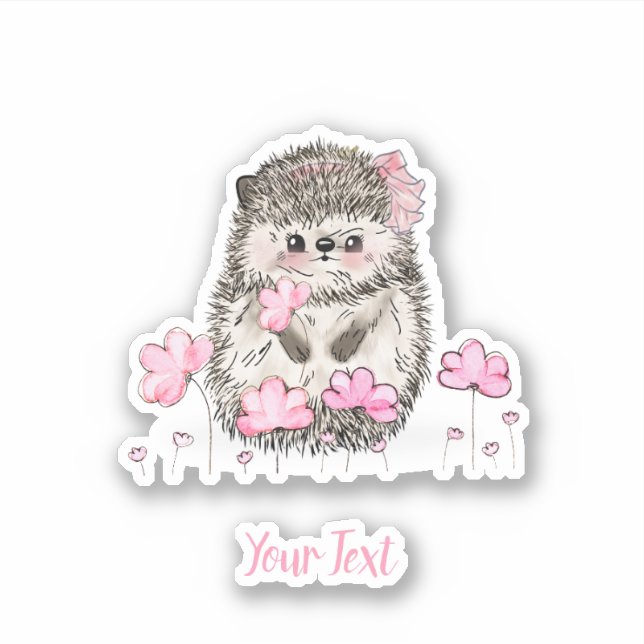 Cute Hedgehog Pink Flowers Text (Front)