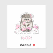 Cute Hedgehog Pink Flowers Text