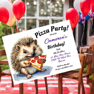 Cute Hedgehog Pizza Party Birthday Invitation