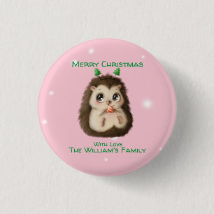 cute Hedgehog Printed Christmas  1 Inch Round Button