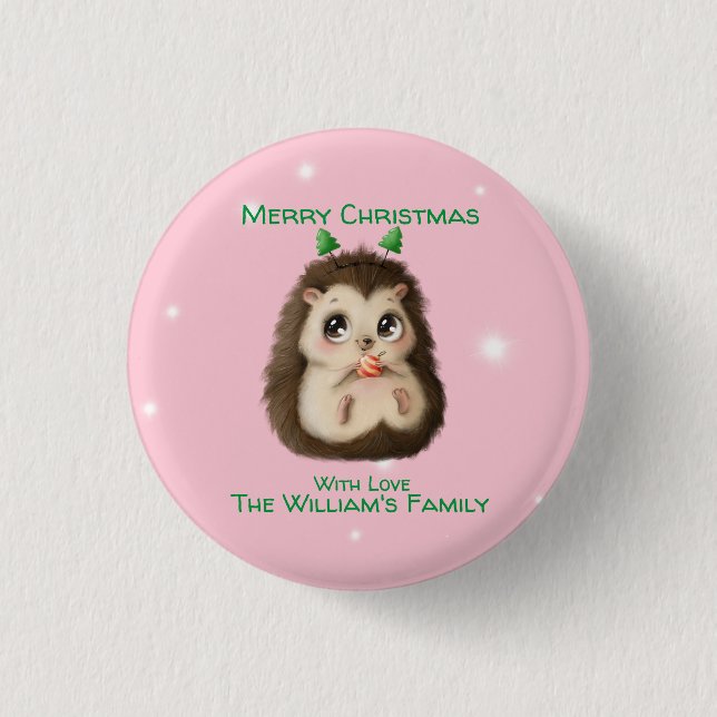 cute Hedgehog Printed Christmas  1 Inch Round Button (Front)