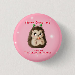 cute Hedgehog Printed Christmas  Button