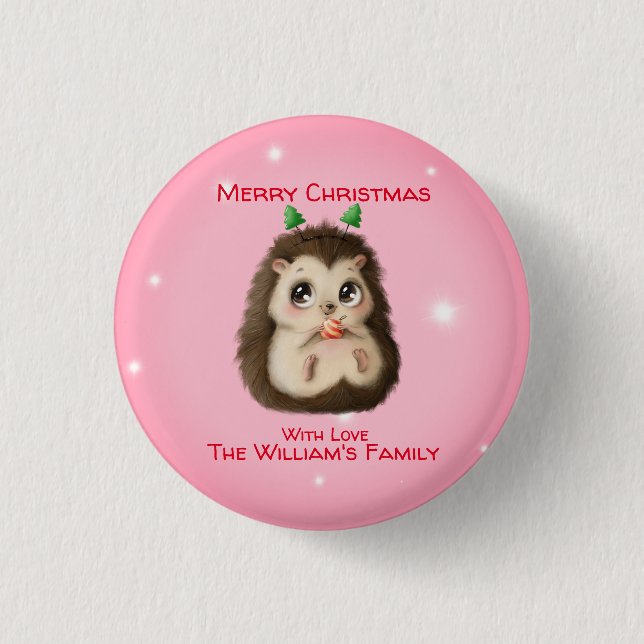 cute Hedgehog Printed Christmas  Button (Front)