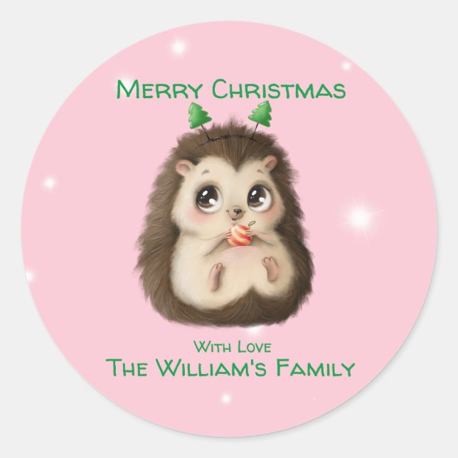cute Hedgehog Printed Christmas  Classic Round Sticker (Front)