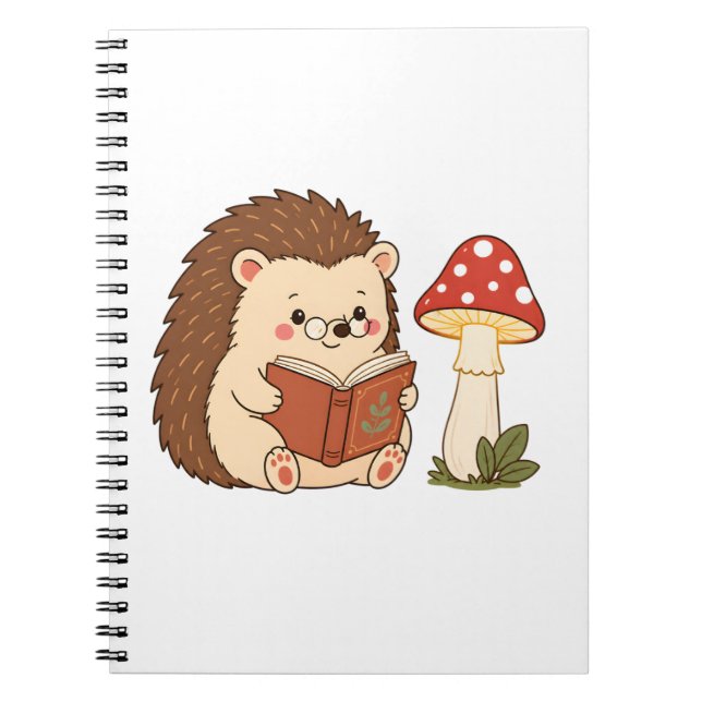 Cute Hedgehog Reading Mushroom Lamp Notebook (Front)