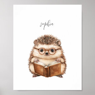 Cute Hedgehog Reading Poster Print