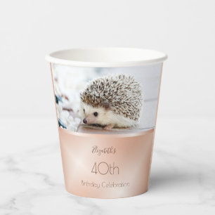 Cute Hedgehog Rose Gold Custom Birthday Paper Cups