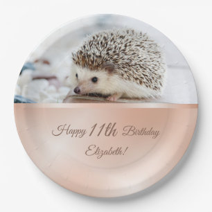 Cute Hedgehog Rose Gold   Custom Birthday Paper Plate