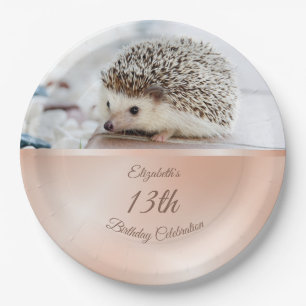 Cute Hedgehog Rose Gold   Custom Birthday Paper Plate