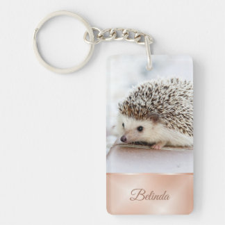 Cute Hedgehog Rose Gold Monogram Keychain