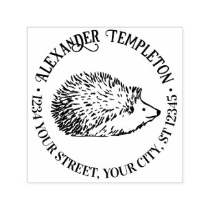 Cute Hedgehog Round Name Return Address Self-inking Stamp