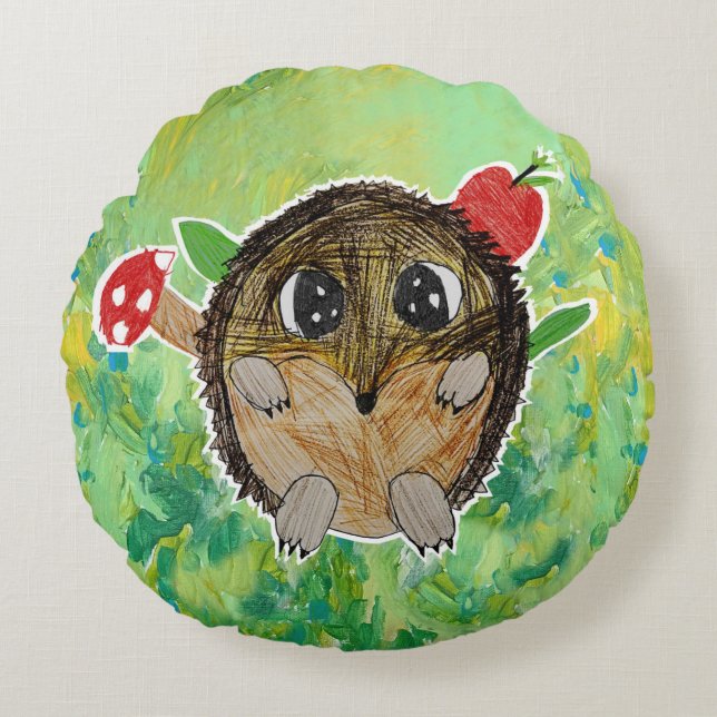Cute Hedgehog Round Pillow (Front)