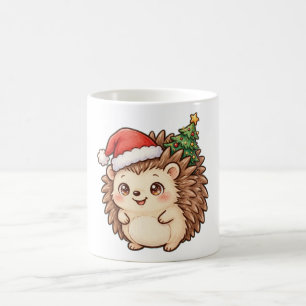 Cute Hedgehog Santa Hat Christmas Tree Mug