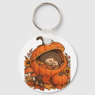 Cute Hedgehog Sleeping Pumpkin Cozy Fall Autumn Keychain