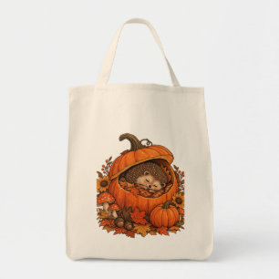 Cute Hedgehog Sleeping Pumpkin Cozy Fall Autumn Tote Bag