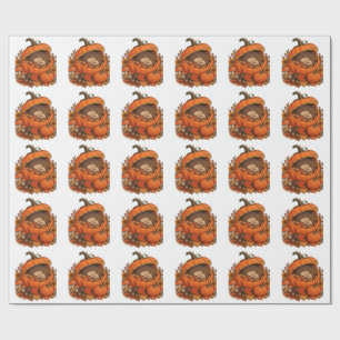 Cute Hedgehog Sleeping Pumpkin Cozy Fall Autumn Wrapping Paper