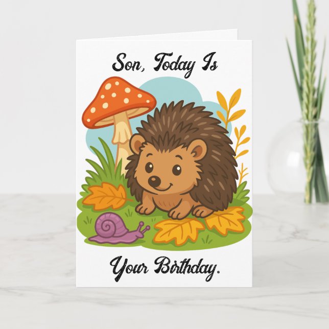 Cute Hedgehog Son Birthday Card (Front)