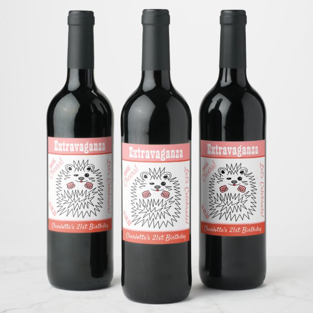 Cute Hedgehog. Special Cheers. Happy Birthday Wine Label (Bottles)