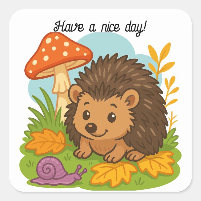 Cute Hedgehog Square Sticker (Front)