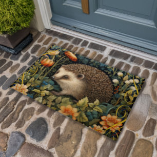 Cute Hedgehog Tapestry William Morris Style Doormat