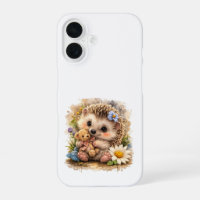 Cute Hedgehog Teddy iPhone 16 Case Floral