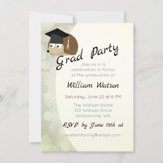 Cute Hedgehog Thème Graduation Party Invitation