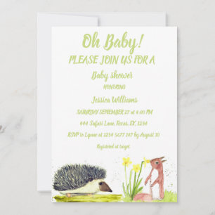 Cute Hedgehog Watercolor Woodland Animals Forest Invitation