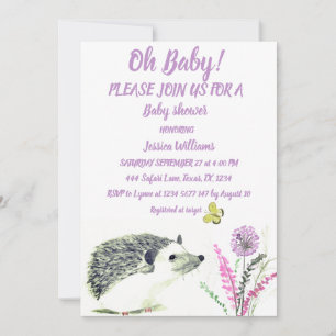 Cute Hedgehog Watercolor Woodland Animals Forest   Invitation