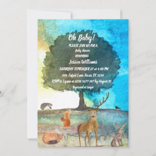 Cute Hedgehog Watercolor Woodland Animals Fox Hare Invitation